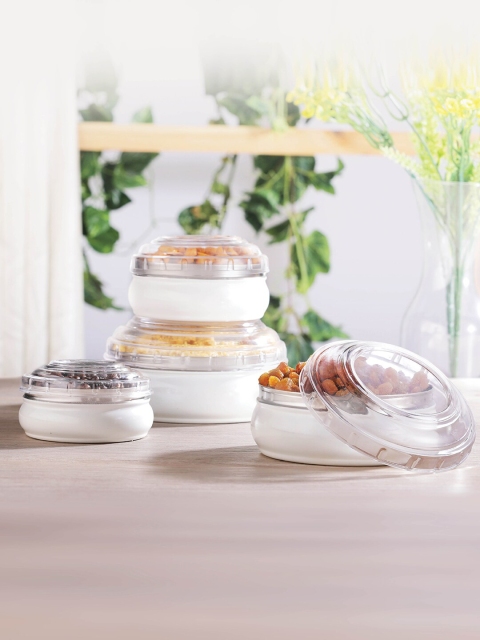 

Jensons Set Of 4 White & Transparent Belly Storage Set With Lids