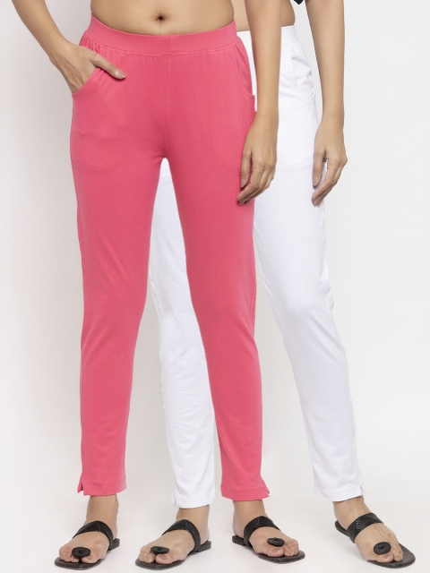 

NEUDIS Women Pack Of 2 Solid Ankle-Length Leggings, White