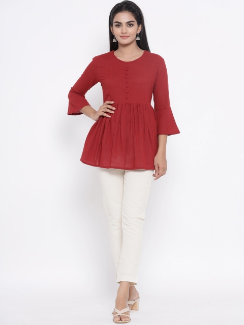 

Fabriko Women Maroon & White Solid Top with Trousers