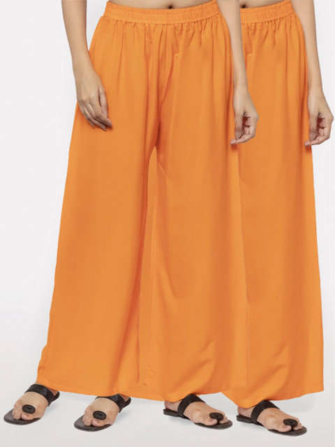 

NEUDIS Women Orange Set of 2 Solid Flared Palazzos