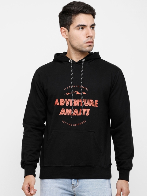 

MADSTO Men Black Printed Hooded Sweatshirt