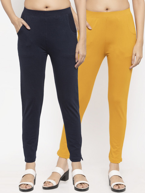 

NEUDIS Women Pack of 2 Solid Ankle Length Leggings, Navy blue