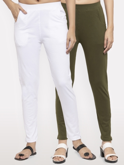 

NEUDIS Women Pack Of 2 Solid Ankle-Length Leggings, White