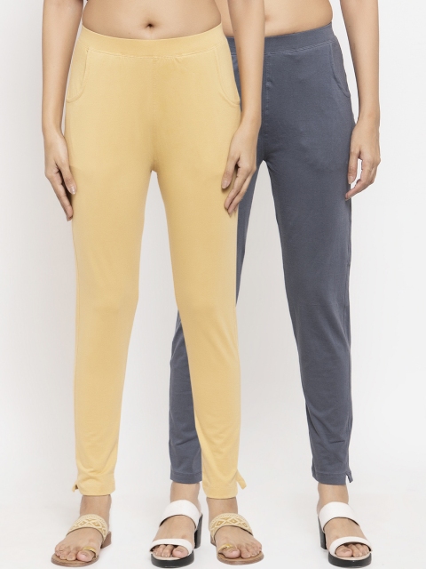 

NEUDIS Women Pack Of 2 Solid Ankle-Length Leggings, Beige