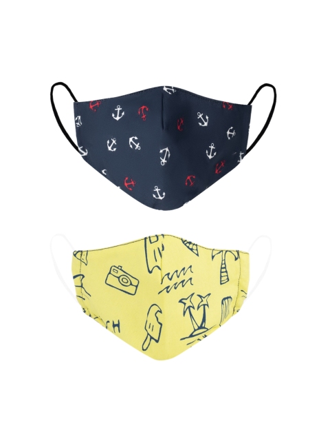 

VEA Unisex Kids Pack Of 2 Printed 3-Ply Reusable Face Masks, Blue