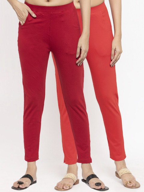 

NEUDIS Women Pack Of 2 Solid Ankle Length Leggings, Maroon