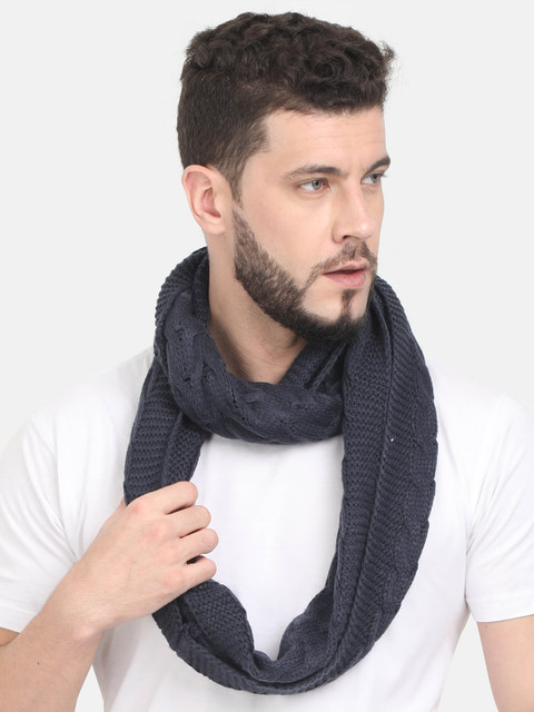 

FabSeasons Unisex Navy Blue Self-Design Muffler