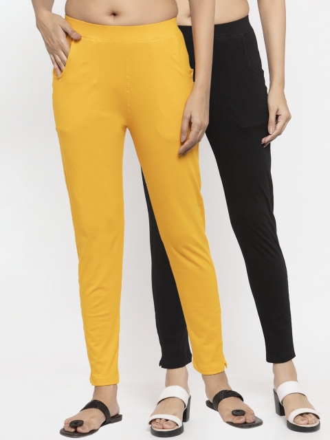 

NEUDIS Women Pack Of 2 Solid Ankle-Length Leggings, Black
