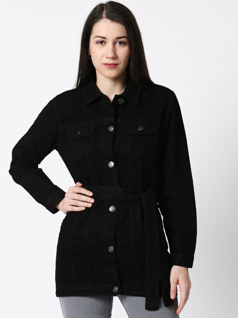 

High Star Women Black Solid Denim Jacket