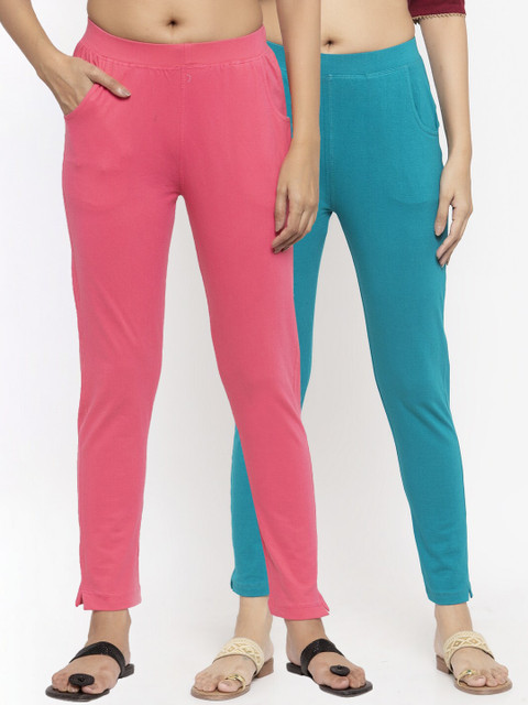 

NEUDIS Women Pack Of 2 Solid Ankle-Length Leggings, Pink