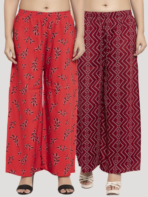 

KLOTTHE Women Pack Of 2 Printed Straight Palazzos, Maroon