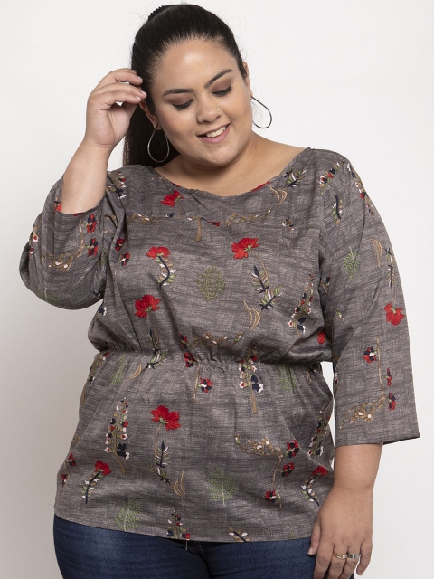 

Flambeur Women Grey Printed Cinched Waist Top