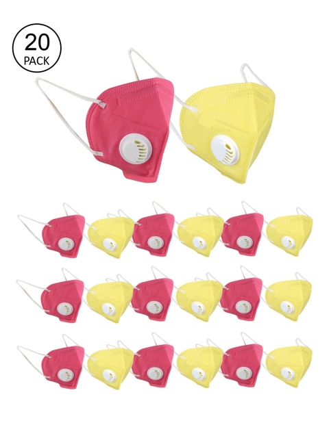 

OOMPH Unisex Pack Of 20 Solid 5-Ply Reusable Anti-Pollution KN95 Masks, Yellow