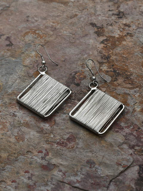 

Bodh Design Silver-Toned Square Drop Earrings