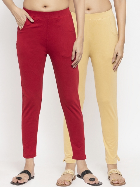 

NEUDIS Women Pack Of 2 Solid Ankle-Length Leggings, Maroon