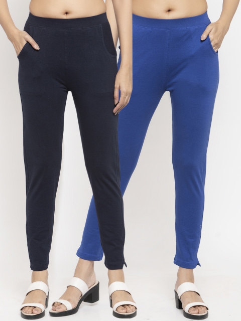 

NEUDIS Women Pack of 2 Solid Ankle Length Leggings, Blue