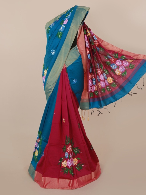 

Pothys Blue & Maroon Cotton Blend Printed Saree
