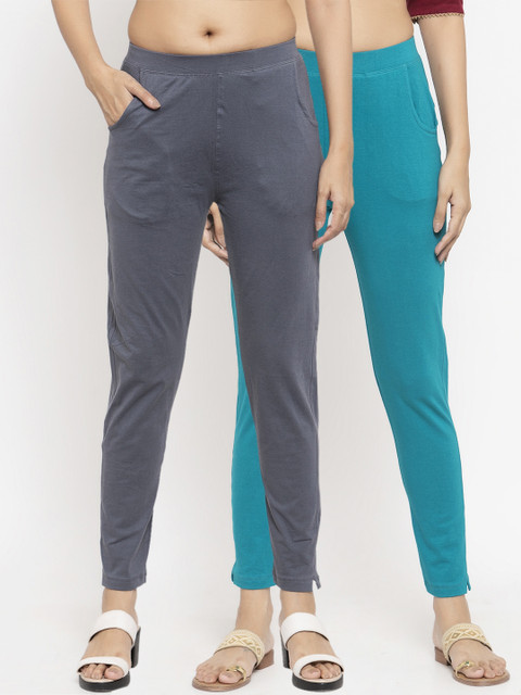 

NEUDIS Women Pack of 2 Solid Ankle Length Leggings, Turquoise blue