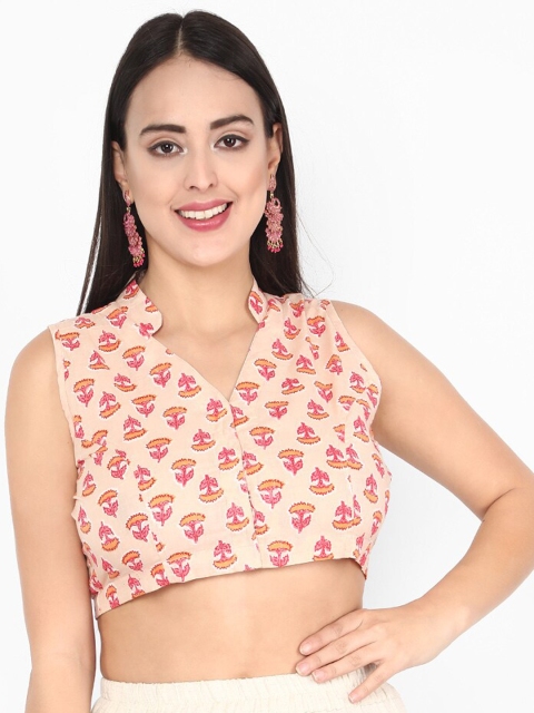 

Molcha Women Peach-Colour & Pink Sanganeri Printed Saree Blouse