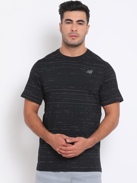 

New Balance Men Black & Grey Striped Round Neck T-shirt