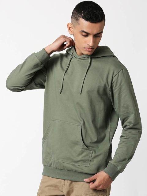 Bewakoof Men Green Solid Hooded Sweatshirt