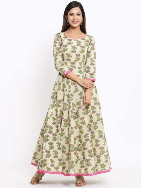 

Indian Virasat Women Beige Printed Maxi Dress