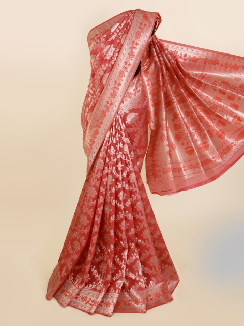 

Pothys Peach-Coloured Woven Design Jute Silk Saree