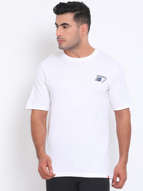 

New Balance Men White Solid Round Neck T-shirt