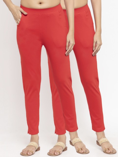 

NEUDIS Women Pack Of 2 Red Solid Ankle-Length Leggings