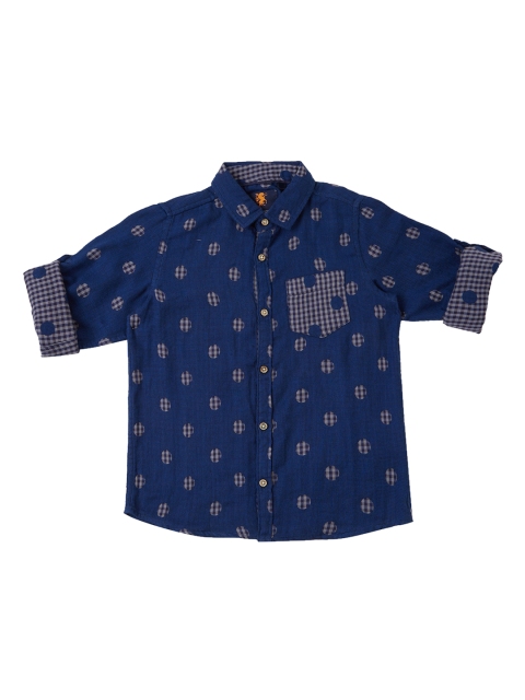 

URBAN SCOTTISH Boys Navy Blue Comfort Regular Fit Checked Casual Shirt