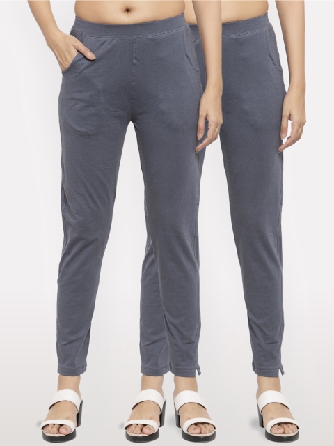 

NEUDIS Women Pack of 2 Charcoal Grey Solid Ankle Length Leggings
