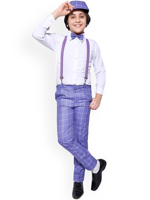 

Jeetethnics Boys Lavender & White Solid Shirt with Trousers