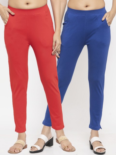 

NEUDIS Women Pack Of 2 Solid Ankle-Length Leggings, Blue