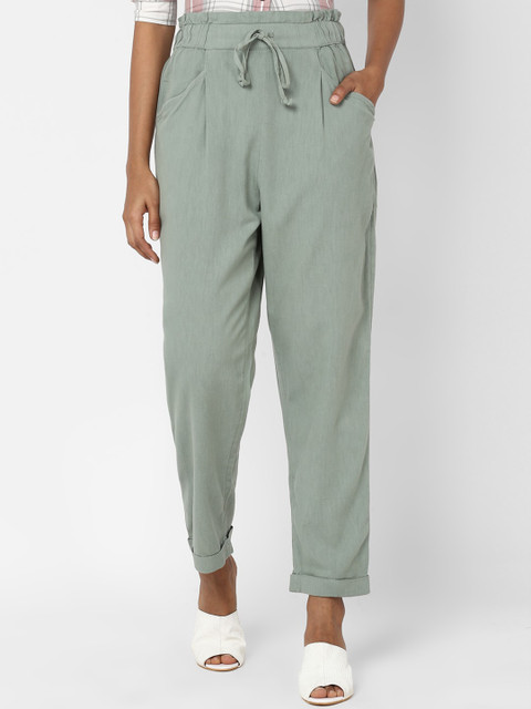 

AMERICAN EAGLE OUTFITTERS Women Green Solid Peg Trousers
