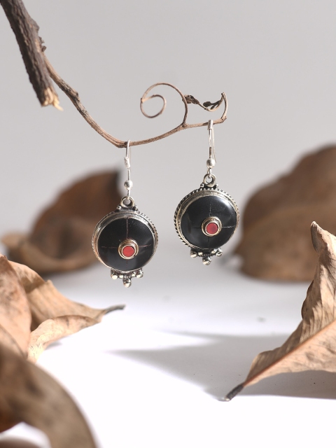

Bodh Design Black & Red Circular Drop Earrings