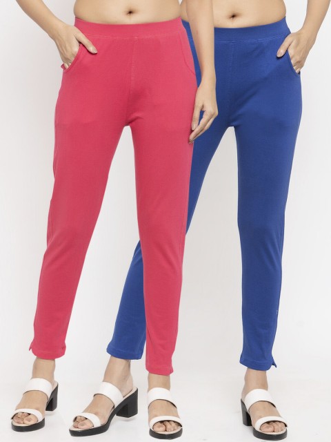 

NEUDIS Women Pack of 2 Solid Ankle Length Leggings, Blue