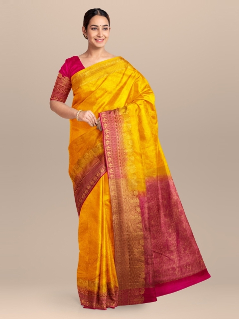 

KLM Fashion Mall Yellow & Pink Linen Blend Woven Design Saree