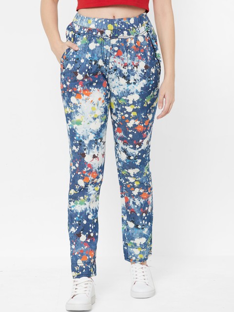 

Juliet Women Blue Tapered Fit Printed Regular Trousers