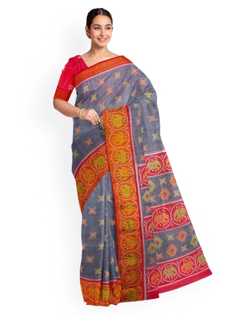 

KLM Fashion Mall Grey & Red Art Silk Woven Design Saree