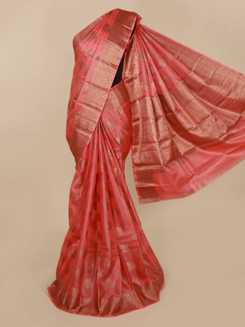 

Pothys Peach-Coloured Checked Tussar Saree