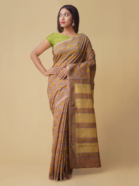 

Unnati Silks Brown & Beige Pure Cotton Printed Handloom Chanderi Saree