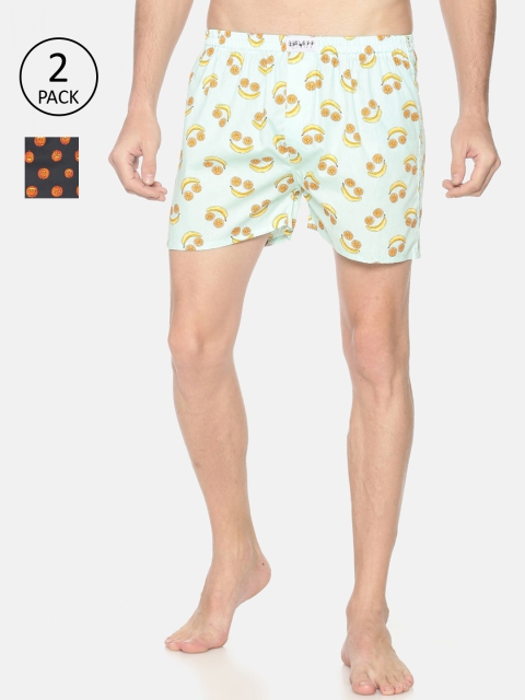 

SHOWOFF Men Pack Of 2 Printed Pure Cotton Boxers, Black