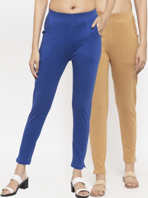 

NEUDIS Women Pack Of 2 Solid Ankle-Length Leggings, Blue