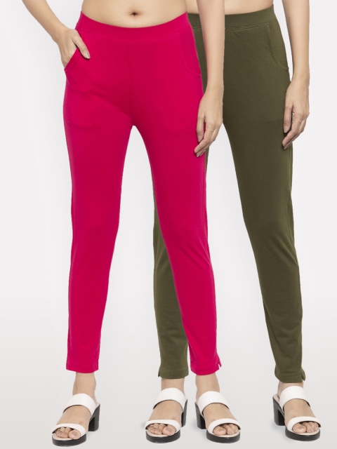 

NEUDIS Women Pack Of 2 Solid Ankle-Length Leggings, Magenta