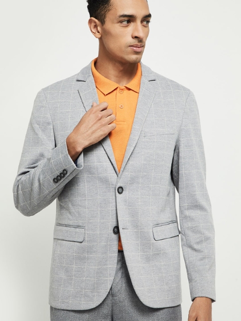 

max Men Grey Checked Blazer