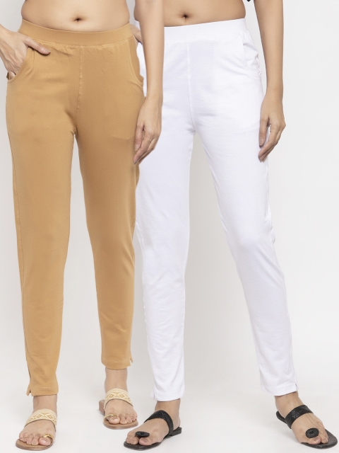 

NEUDIS Women Pack of 2 Solid Ankle-Length Leggings, White