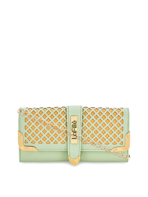 

LaFille Women Green & Gold-Toned Self Design Three Fold Wallet