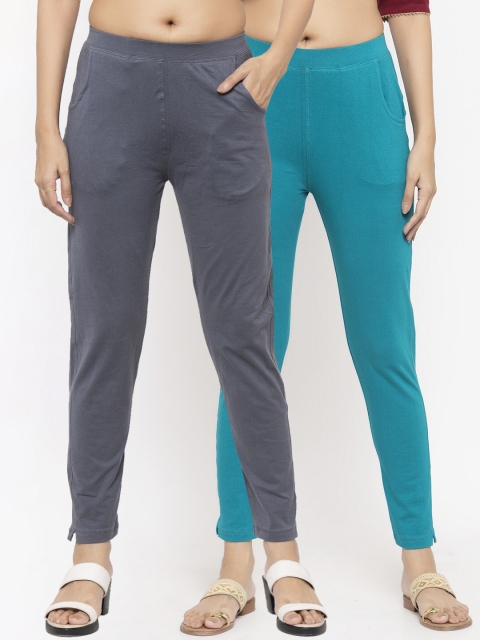 

NEUDIS Women Pack Of 2 Solid Ankle-Length Leggings, Blue