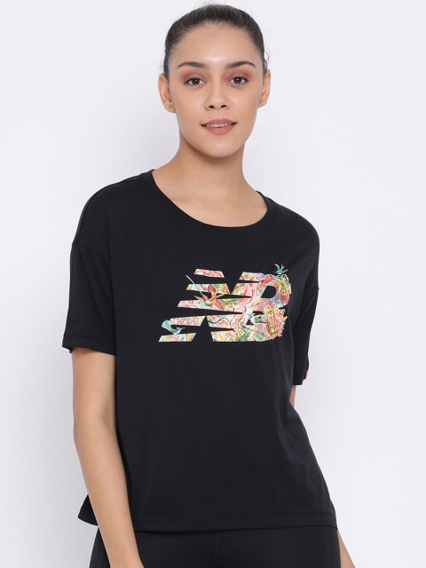 

New Balance Women Black Printed Round Neck T-shirt