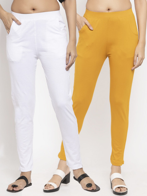 

NEUDIS Women Pack Of 2 Solid Ankle-Length Leggings, White